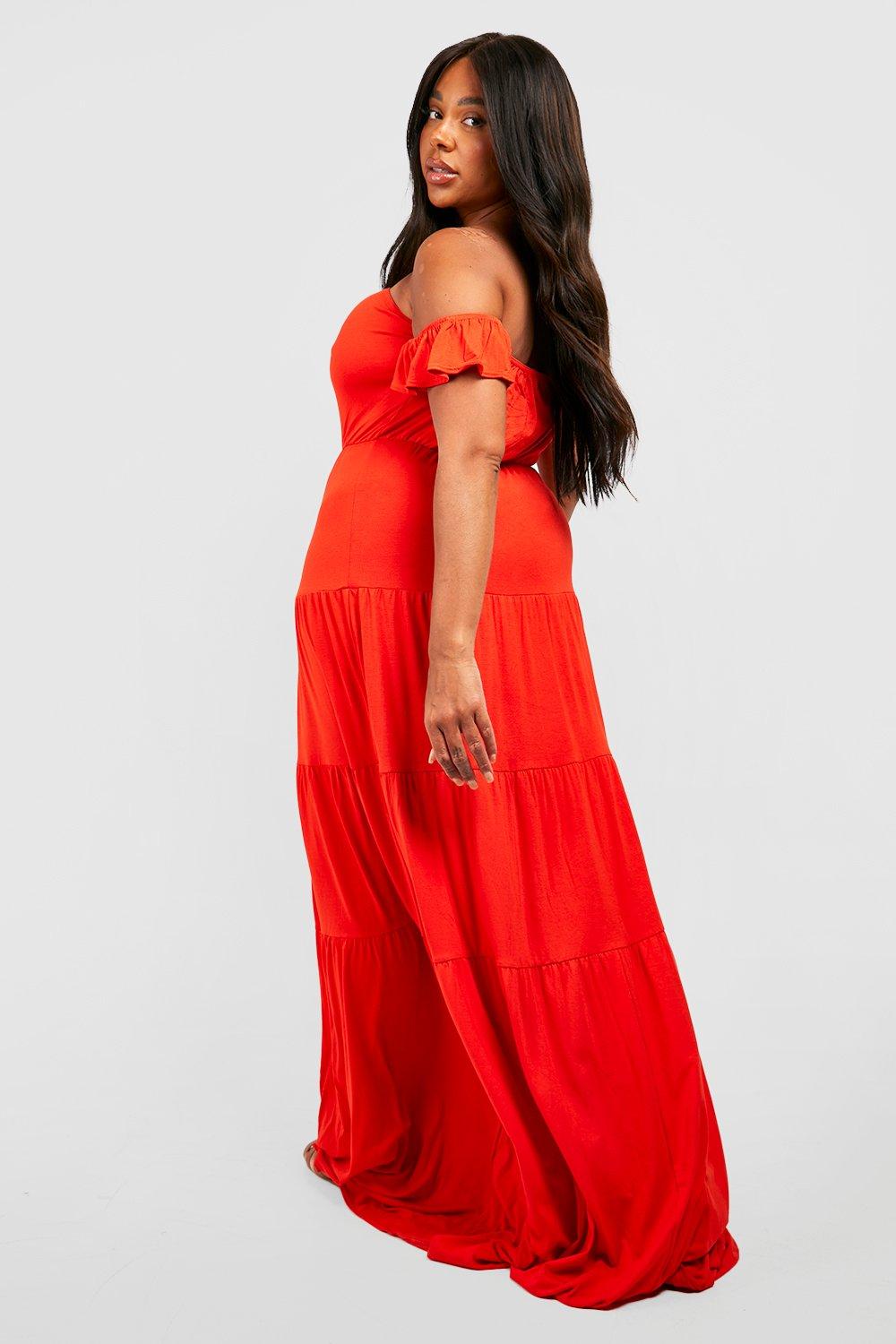 Burnt orange discount off shoulder dress